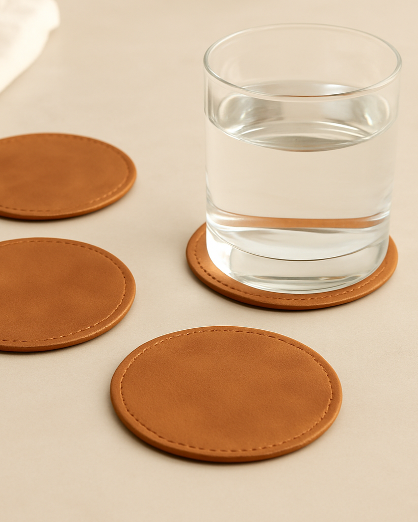 Faux Leather Coasters – 4 Pack, Brown