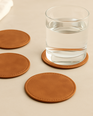 Faux Leather Coasters – 4 Pack, Brown